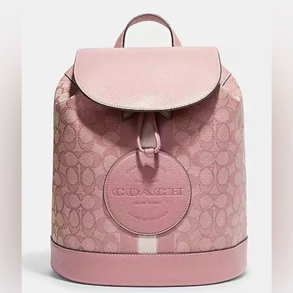 Coach Patch Dempsey Drawstring Backpack In Signature Jacquard With Stripe Pink